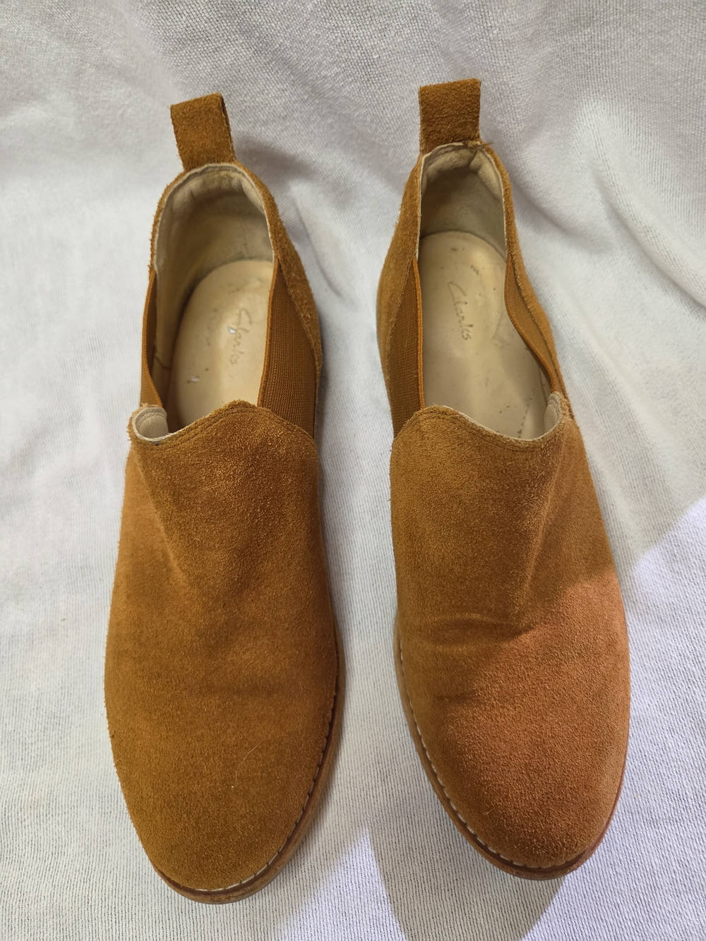 CLARKS Leather Suede Suede Slip-On Shoes in Cognac Brown - Classic Casual